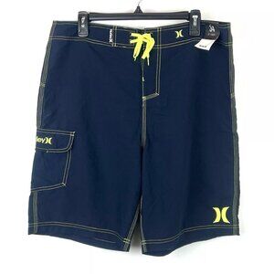 Hurley Menโs Blue/Yelliw Drawstring Boardshorts Size 34